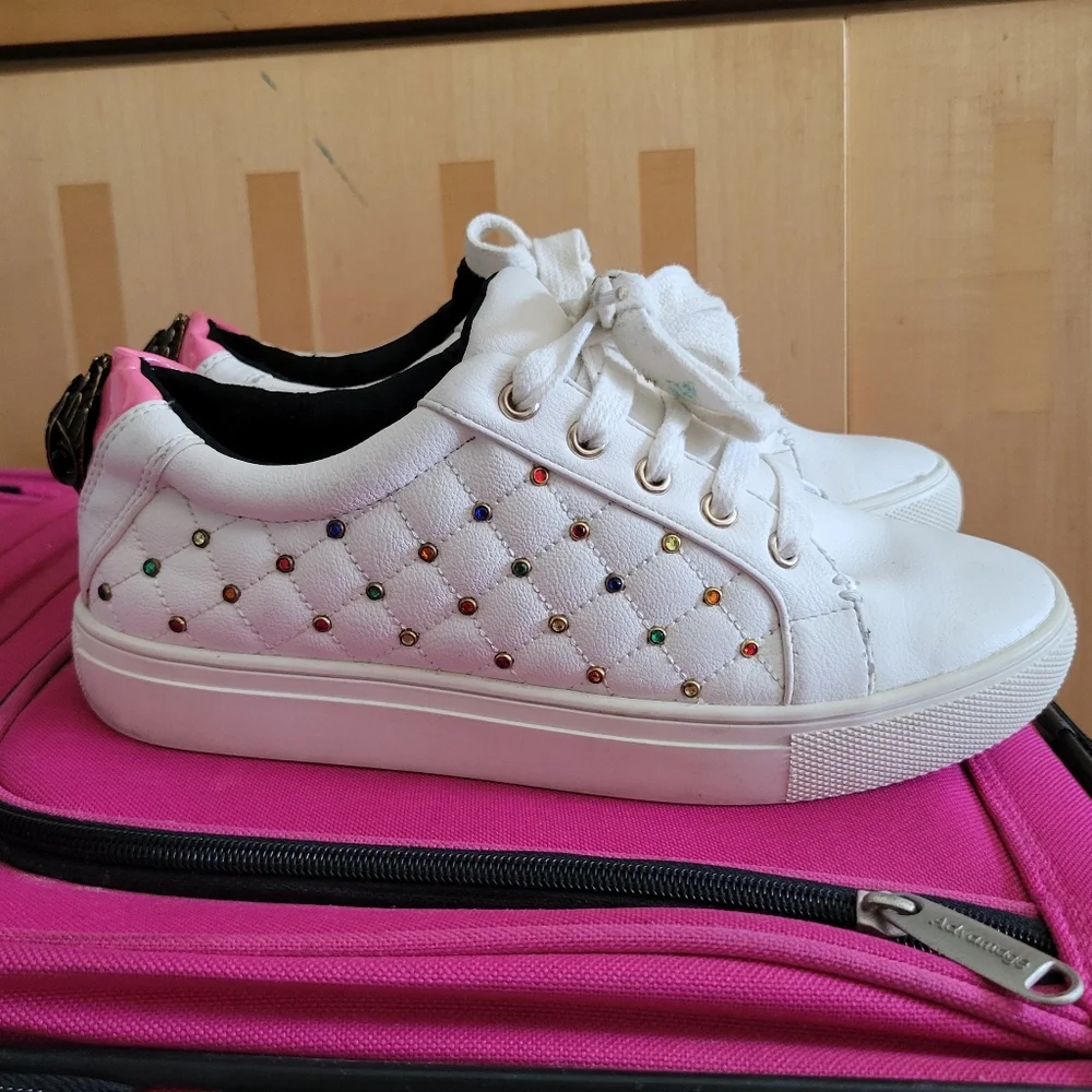 Kurt Geiger Ludo Metal Bird Embellished White Leather Sneakers Bejeweled Shoes 6